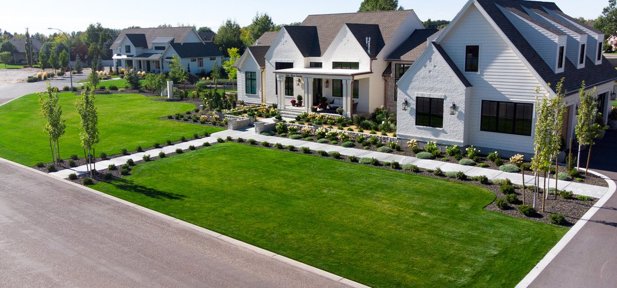 Aerial view of a finished J&F landscape installation