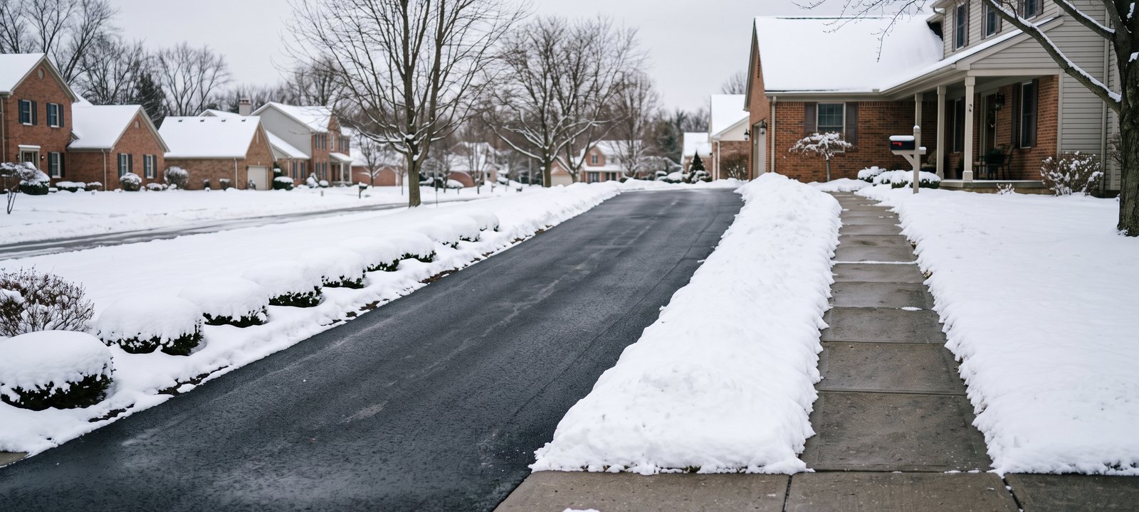 Freshly plowed residential driveway after an Idaho snowfall